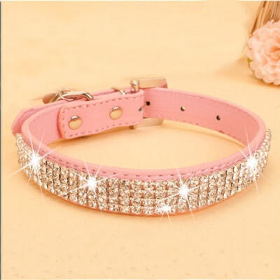 

Hot Dog Cat Puppy Collars Rhinestones Leather Chic Bling Crystal Buckle Diamond