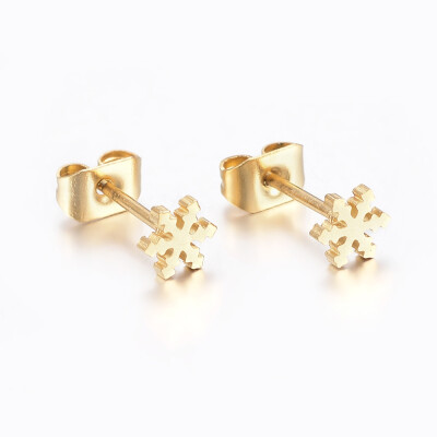 

304 Stainless Steel Ear Studs Snowflake Golden 5x45x1mm Pin 08mm