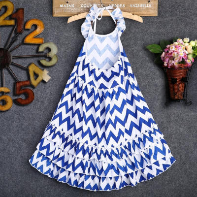 

Cool Fashion Backless Kids Girls Wave Stripe Maxi Long Sundress Boho Dress Skirt