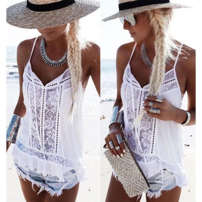 

Women summer Beach Boho Vest tank tops sleeveless blouse casual shirt t shirt