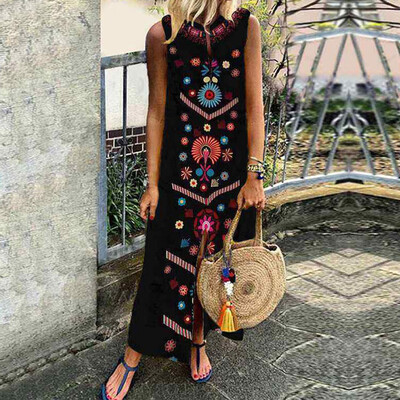 

New Womens Sleeveless Boho Print Party Casual Maxi Dress Long Dresses Summer