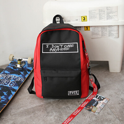 

Double-shoulder bag mens individual embroidered letter canvas street tide-style backpack bag14-inch computer bag
