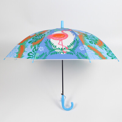 

Pink Flamingo on Polka Windproof Travel Lightweight Outdoor Umbrella Rain And Sun for children or girls