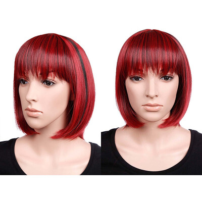 

Short Bob Hair Wigs 125" Straight with Flat Bangs Synthetic Colorful Cosplay Daily Party Wig for Women