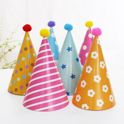 

FUNNYBUNNY Kids Happy Birthday Paper Party Cone Hats with Pom Poms 12ct Happy Birthday Crown Baby One Year Birthday