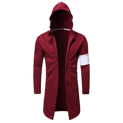 

Fashion Men Autumn Splicing Hooded Hoodie Long Sleeve Longline Casual Cardigan Outerwear