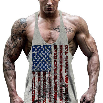 

Toponeto Men Flag Printed Sports Vest Striped Splice Large Open-Forked Male Vest