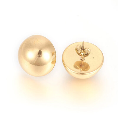 

304 Stainless Steel Stud Earrings Half Round Golden 20x18x10mm Pin 07mm