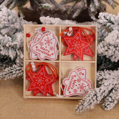 

Tailored 12PC Christmas Snowflakes Wooden Pendants Xmas Tree Ornaments Home Hanging Decor