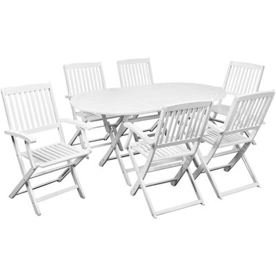 

7 Piece Outdoor Dining Set Solid Acacia Wood White