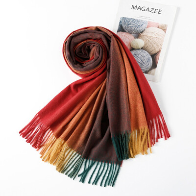 

New gradient color scarf female autumn&winter imitation cashmere thickening wild shawl dual-use warm scarf