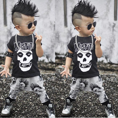 

2pcs Party Toddler Kids Baby Boys Girls Short Sleeve T-shirt TopsLong Pant Skull Outfits Clothing Sets
