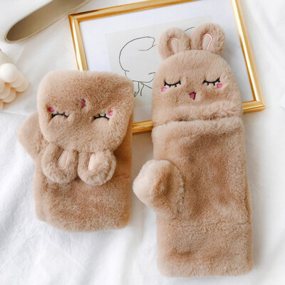 

Tailored Fashion Women Winter Lovely Warm Flip Over Thickening Rabbit Plush Gloves