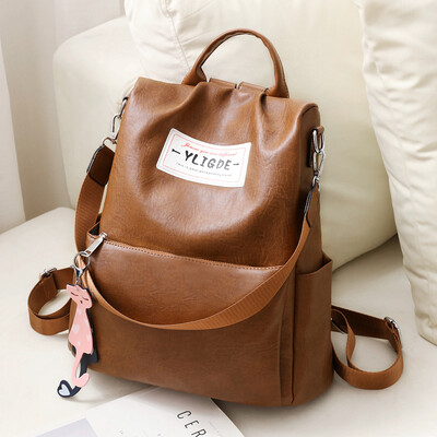

Double - shoulder bag womens Korean edition fashion bag soft - leather women backpack large - capacity leisure travel bag