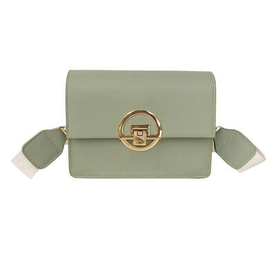 

Women Solid Color Bag Flap PU Leather Wide Shoulder Strap Messenger Bags