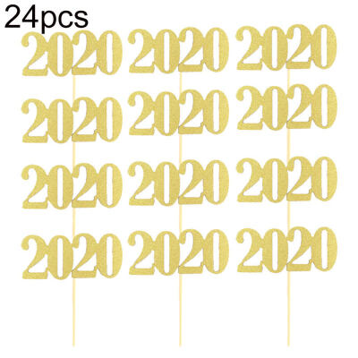 

24Pcs 2020 Number Birthday Cake Topper Dessert Flag Decor Party Baking Supplies