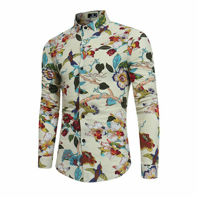 

SUNSIOM Mens Floral Casual Formal Shirt Long Sleeve Slim Fit Business Dress Shirts Tops