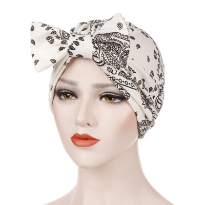 

1 Pc Multicolor Detachable Bowknot Printed Head Wrap Muslim Turban Head Cap Indian Headscarf Cap