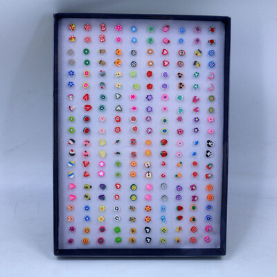 

100 pairs New Random Design polymer clay women cute earring stud sets earring set for girl New Fashion anti-allergic mini Gift