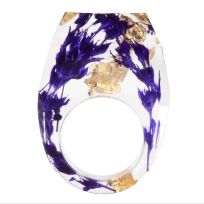 

New Women Fashion Beauty Natural Real Dried Flower Scenery Painting Transparent Resin Ring Jewelry Gifts