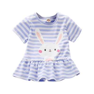 

1-5T Summer Casual Kid Clothing 2018 Cute Baby Girls Striped Cartoon Short-sleeved Dresses Hot Sale Child Clothing