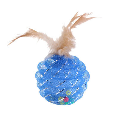 

Pet Cat Toy Round Wire Tube Ball Cats Interactive Teaser Toys with Feather