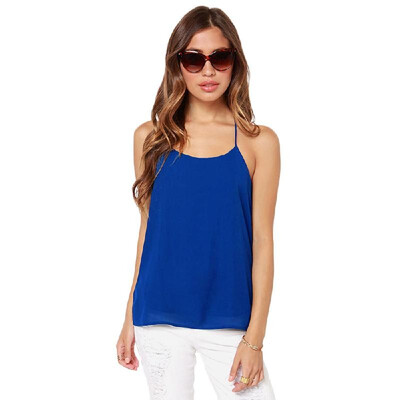 

Fashion Women Strappy T-Shirt Scoop Neck Open Back Spaghetti Strap Tank Top Royal BluePinkPurple