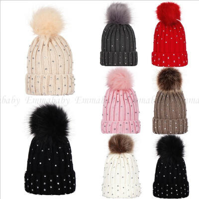 

Newborn Kids Baby Boy Girl Fur Pom Hat Winter Warm Knit Bobble Beanie Cap Scarf