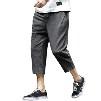 

Tailored Mens Summer Fashion Leisure Pure Color Linen Loose Calf-Length Haren Pants