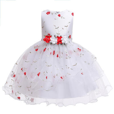 

Floral Decor Dress Sleeveless O Neck Children Mesh Princess Tutu Dresses