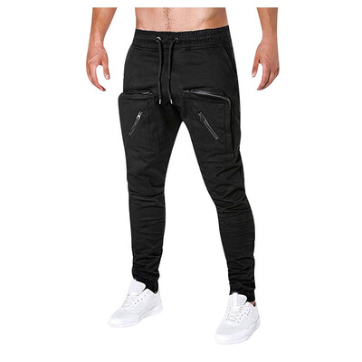 

Gobestart Mens Fashion Pure Color Pocket Zipper Casual Sports Trousers Long Pants