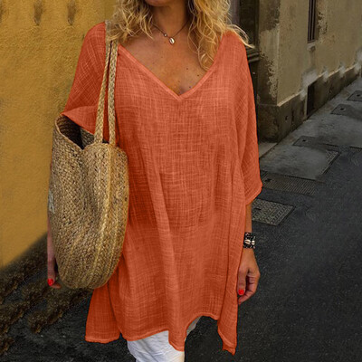 

Starmoon Women Casual Solid 12 Sleeve V-Neck Boho Loose Plus Size Top Blouse
