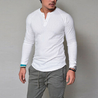 

Toponeto Fashion Men Slim Casual Muscle Solid Long Sleeve V Neck Tops Blouse T-Shirts
