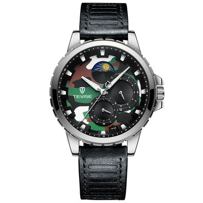 

TEVISE T815A Stainless Steel Watch Wrist Watch Top Brand Luxury Quartz Watch Men Casual Leather Luminous Waterproof Moon phase Wat