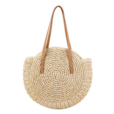 

Fashion Round Handmade Woven Tote Pouch Women Summer Beach Shoulder Straw Bag