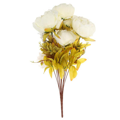 

European Silk Artificial Flowers Bouquet Vivid Peony Fake Leaf Home Decor