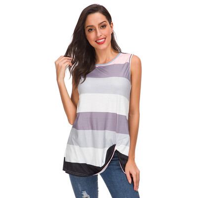 

Nomeni Women Casual Summer Fashion Unregular Stripe Sleeveless Blouse Tops