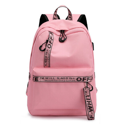 

Casual backpack bag USB charging socket nylon solid color backpack