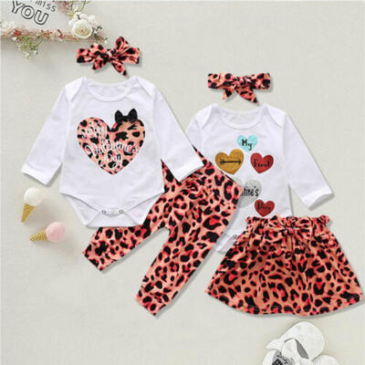 

US Infant Baby Girl Kid Happy Valentines Day Romper Skirt Pants Headband Set