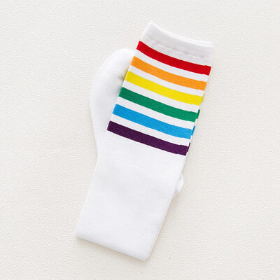 

1 Pair Rainbow Personality In Tall Tube Cotton Over Knee Comfortable Soft Socks