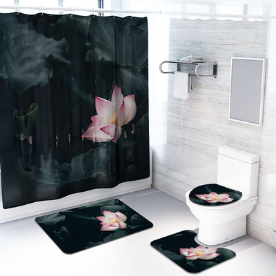 

〖Follure〗4PCS Non Slip Toilet Polyester Cover Mat Set Bathroom Shower Curtain