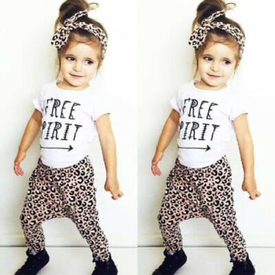 

Newborn Kid Baby Girl Leopard print Clothes Tops T Shirt Pants Tracksuit Costume