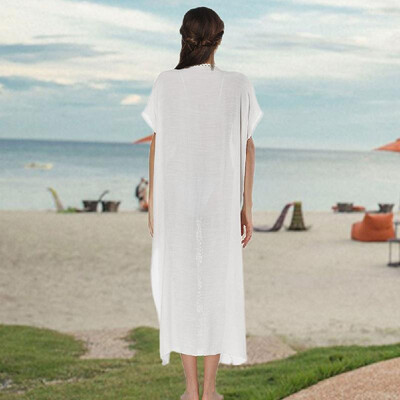 

New Sexy Women Swimwear Cover Up Crochet Knit Deep V-Neck Short Sleeve Side Split Beach Dress