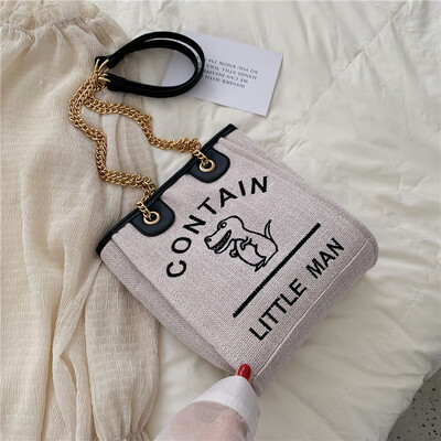 

Embroidered canvas bag 2019 new summer Korean fashion Joker shoulder bag chain slung bag