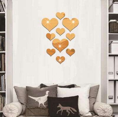 

Toponeto 10pcs Love Heart Acrylic 3D Mirror Wall Sticker Mural Decal Removable Stickers
