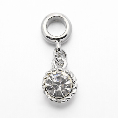 

Alloy European Dangle Pendants with Enamel&Rhinestone Flat Round Platinum Platinum26mm Hole 5mm