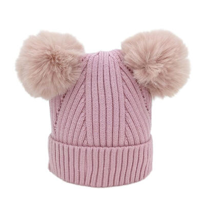 

Fashion Kids Girls Solid Color Warm Hat Casual Hair Ball Knitted Beanie Cap