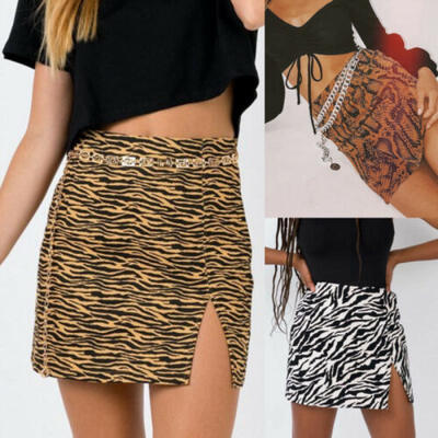 

USA Women Stretch Pencil Skirt High Waist Hole Skirts Snakeskin Short Mini Skirt