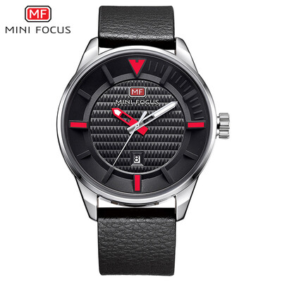 

MINI FOCUS mens watch quartz watch simple trend three-needle watch high quality movement leather strap MF0026G