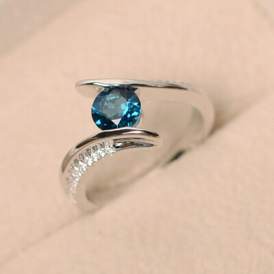 

Sterling Silver Rings Brand Fine Jewelry Sapphire Gemstones Opal Birthstone Bride Princess Wedding Engagement Ring